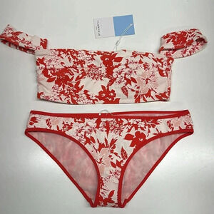 Flagpole NYC Swim Paradise Bikini 2 Piece Set Arden Floral White Red New M / L